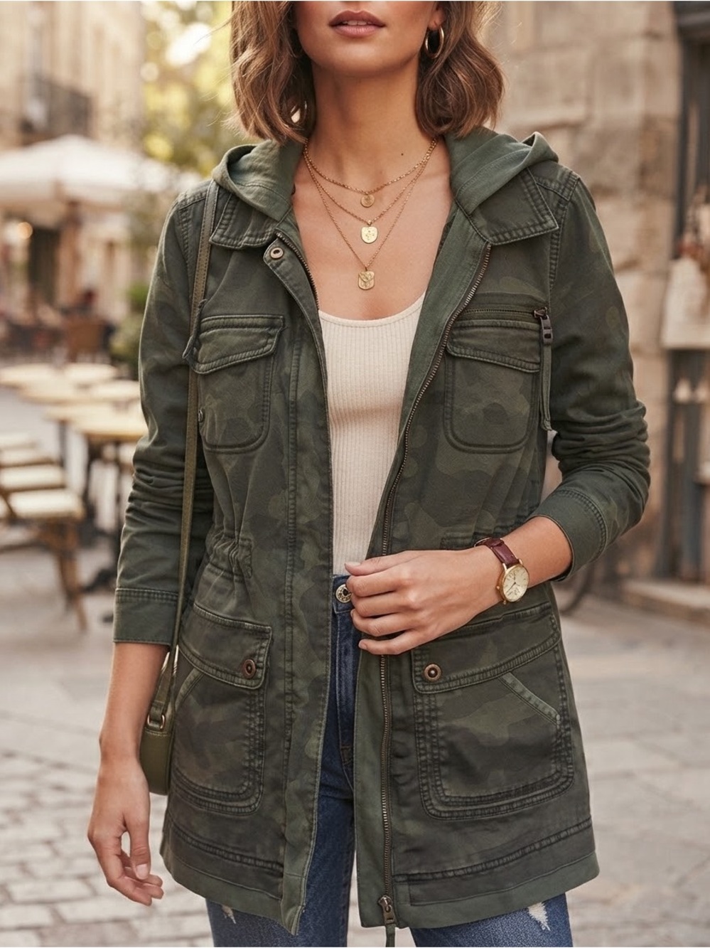 Marrakech for Anthropologie Camo Hooded Utility Parka Jacket Small